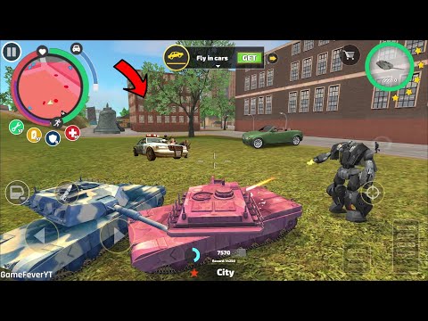 Rope Hero Vice Town (Pink Tank Fight Car Robot and Russian Tanks) Police Car Robot follow pink tank