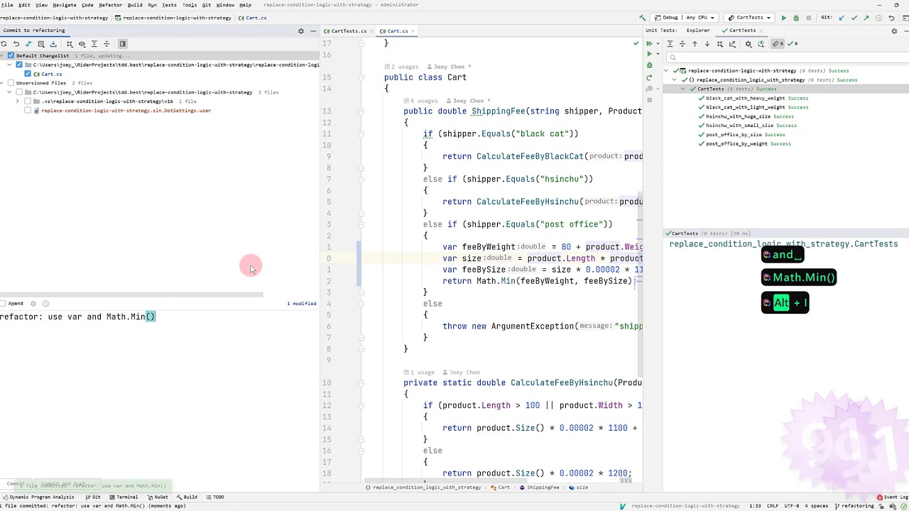 Replace conditional logic by polymorphism by C# with Rider