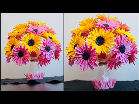Plastic Bottle Flower Vase Craft - Paper Flowers - Plastic Bottle Guldasta