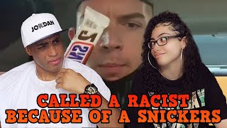 MY DAD REACTS TO He was called a racist because of a Snickers candy bar REACTION