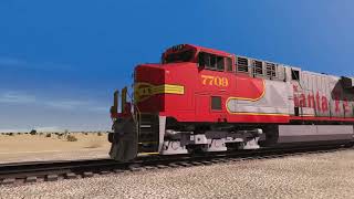 TRS22: ATSF ES44AC Leads a TOFC Train through Lone Pine Branch With ATSF ES44AC Zebra Traillng.