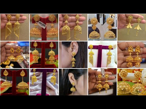 Letest Gold Jhumka Earrings Design With Weight and Price || light weight gold jhumka earrings design