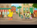 The Green Family Hanging Out With Big Bird On Sesame Street