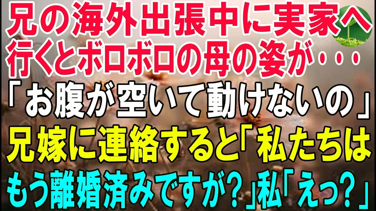 兄の海外出張中に実家へ行くとボロボロの母の姿が・・・「お腹が空いて動けないの 」兄嫁に連絡すると「私たちはもう離婚済みですが?」私「えっ?」