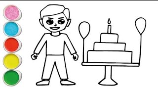 Boy Birthday Cake Drawing Painting and Coloring For kids and Toddlers |