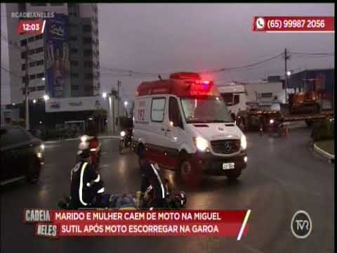 Marido e mulher caem de moto na avenida Miguel Sutil