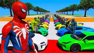 GTAV SPIDER-MAN 2, Superheros ramp race - Homem Aranha Desafio em SPORT CARROS