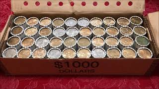 COIN ROLL HUNTING A $1000 BOX OF DOLLAR COINS SEARCHING FOR RARE AND VALUABLE COINS!
