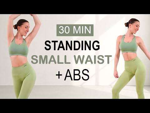 30 Min SMALL WAIST + ABS | All Standing - No Jumping, Calorie Burn, No Repeat, Warm Up + Cool Down
