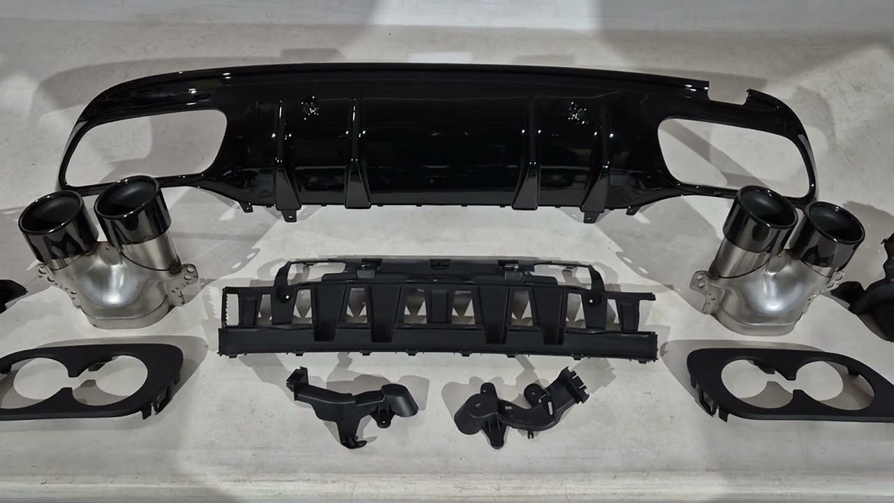 Mercedes C-сlass W205 2014-2021 гг. Задний диффузор с насадками на выхлоп (Дизайн C43) Video 1