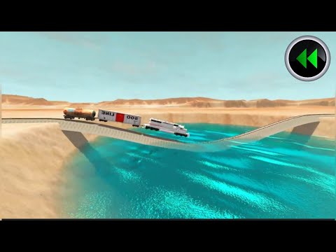 Reverse Trains Crossing vs Impossible Curved Rail Track On Giant Pit - BeamNG Drive - Beamng Revers