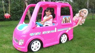 Kid Buys a Giant Barbie Dream Camper Van Vehicle Ride-On Power Wheel