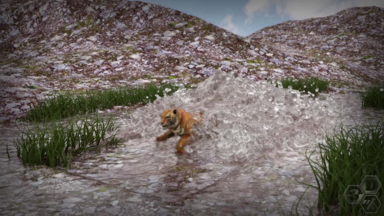 3D Simulation Realflow 1.0 (Dyverso) + Arnold - TIGER SPLASH