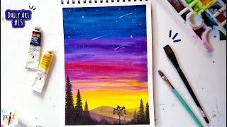 Easy Watercolor Sunset Landscape Painting / Night Sky Blue Landscape Painting Technique / Paint It