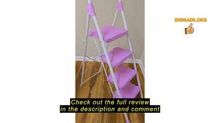 Review KINGRACK 4 Step Ladder, Folding Step Ladder with Anti-Slip Wide Pedal and Handrails, Foldable