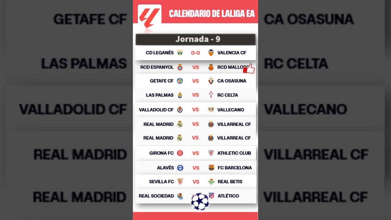 🇪🇸 Calendario de LaLiga EA Sports 2024/2025 - Horarios de la jornada 9 de LALIGA EA SPORTS 2024/25