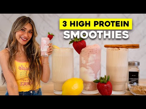 3 Easy High Protein Smoothies! Lemon Cheesecake, Erewhon Hailey Bieber, Cinnamon Roll