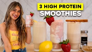3 Easy High Protein Smoothies! Lemon Cheesecake, Erewhon Hailey Bieber, Cinnamon Roll