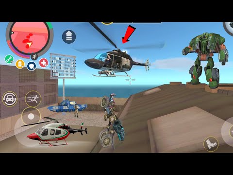 Rope Hero: Vice Town (Transformer Bike Destroy Police Helicopter) Robot Bike on Army Warehouse - HD