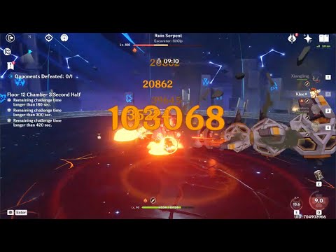 Klee Mono Pyro destroys the ruin snake in 17 seconds | 2.8 spiral abyss 12-3-2 speedrun