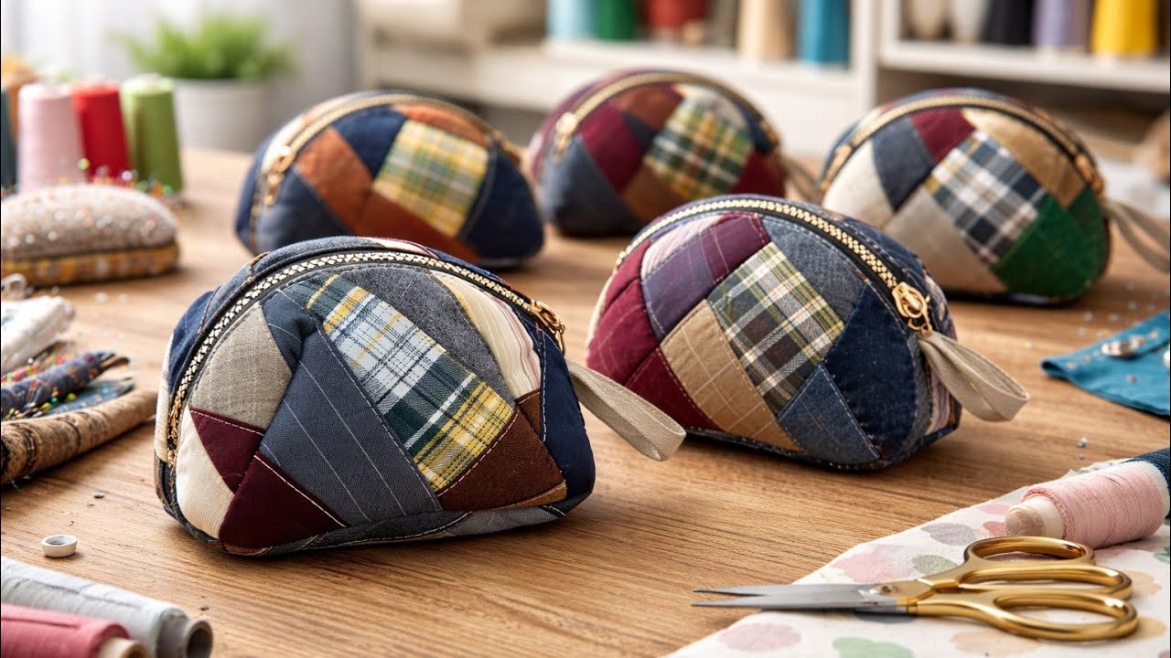 Easy Patchwork for Beginners | Step-by-Step Zipper Pouch Sewing Tutorial with Minimal Supplies