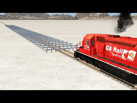 Trains vs Numerous Guardrails – BeamNG.Drive