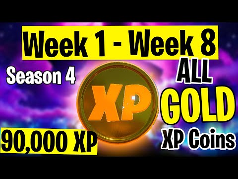 (Week 1 - Week 8) ALL 6 Gold XP Coins - Fortnite Season 4