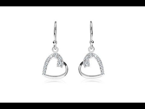 Biżuteria - Srebrne kolczyki 925 - kontury serca z cyrkoniami, uchwycone bocznie