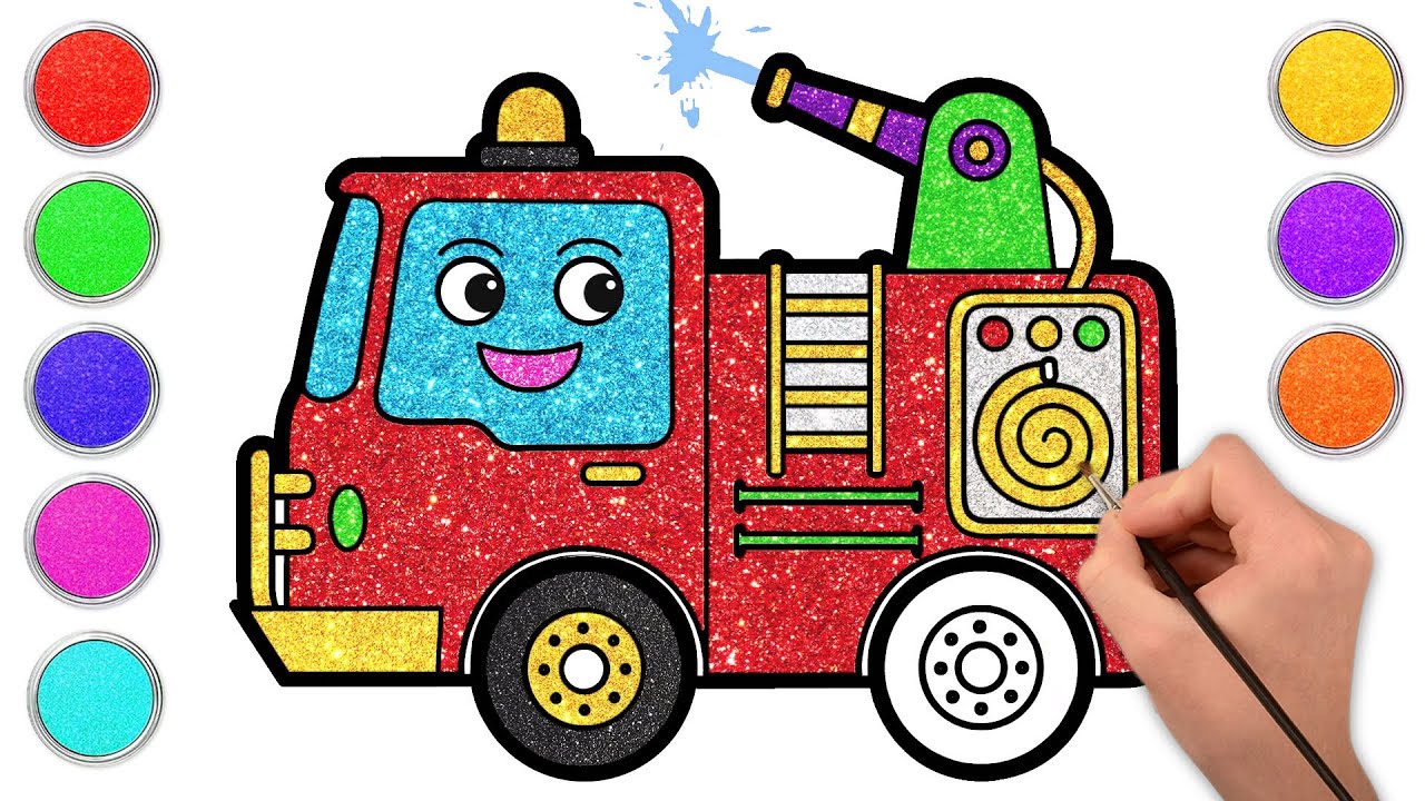 How To Draw A Fire Truck🚒| Drawing & Coloring For Kids | Chiki Art | HooplaKidz How To