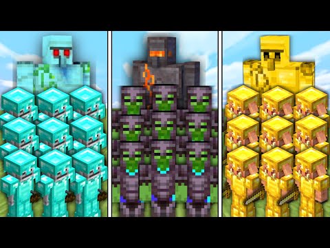 DIAMOND ARMY vs NETHERITE ARMY vs GOLD ARMY in Minecraft Mob Battle