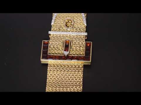 Vintage Cazzaniga Citrine Diamond Gold Buckle Bracelet