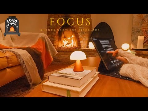3-Hour Study With Me by the Fireplace 🔥| 50-10 Pomodoro Timer, Fireplace Ambience & Relaxing Breaks
