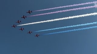 preview picture of video 'Red Arrows initial flyover - Dunsfold Aerodrome Surrey Wings and Wheels 26th August 2012 1080p HD'