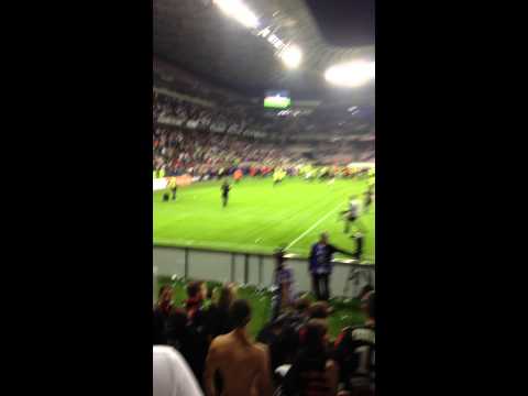 Des supporters Niçois envahissent le terrain à la fin du match Nice-Bastia 18/10/14