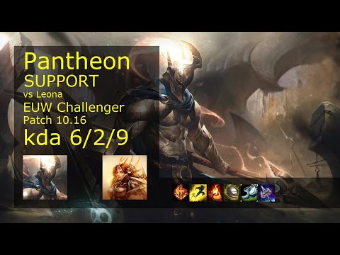 Pantheon Support vs Leona - EUW Challenger 6/2/9 Patch 10.16 Gameplay
