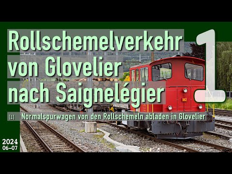 Chemins de fer du Jura (2024a/1): «Normalspurwagen von den Rollschemeln abladen in Glovelier»