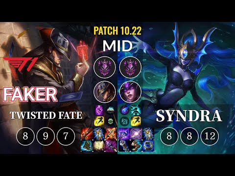 T1 Faker Twisted Fate vs Syndra Mid - KR Patch 10.22