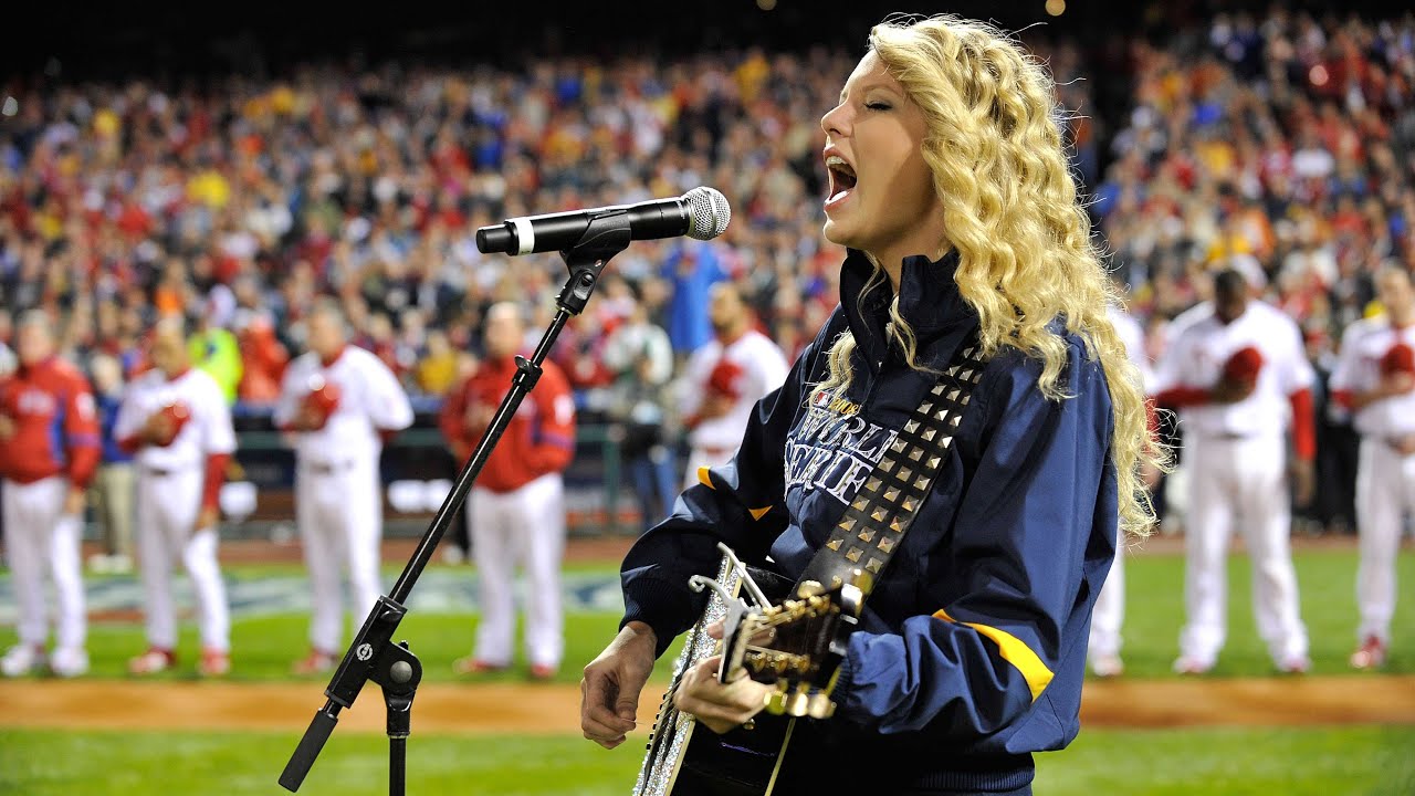 Taylor Swift sings the National Anthem before 2008 World Series Game 3! thumnail