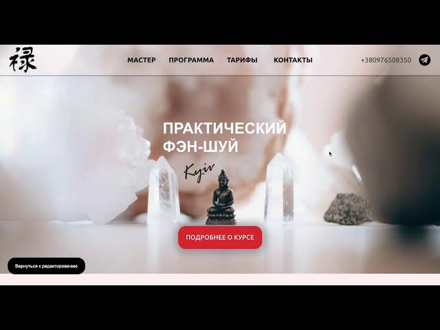 Фото Разработка дизайна макета одностраничника по курсу Фэн-Шуй.
Верстка макета сайта на платформе Tilda.
Время работы: 3 дня