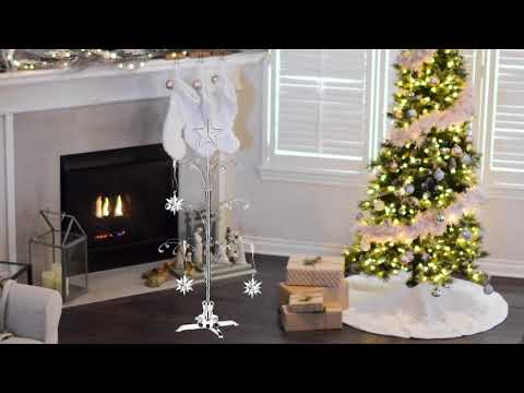HOHIYA 47 Inch Rotating Ornament Display Tree with 60 Hooks Heavy Duty Metal Christmas Ornament Stand Silver Display Rack for Swarovski Crystal Ornaments, Holiday Decor, Craft Shows and Year Round Display video