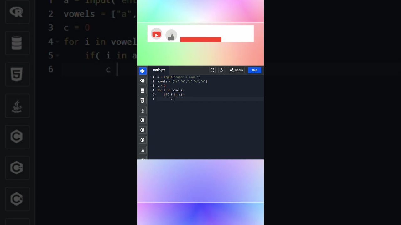 finding vowels from an word code in python || python code || python programming || #programming