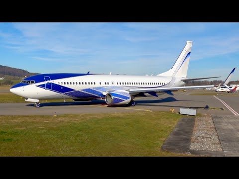 Great Looking! Boeing 737-800 N737M Engine Start-Up & Take-Off at Bern