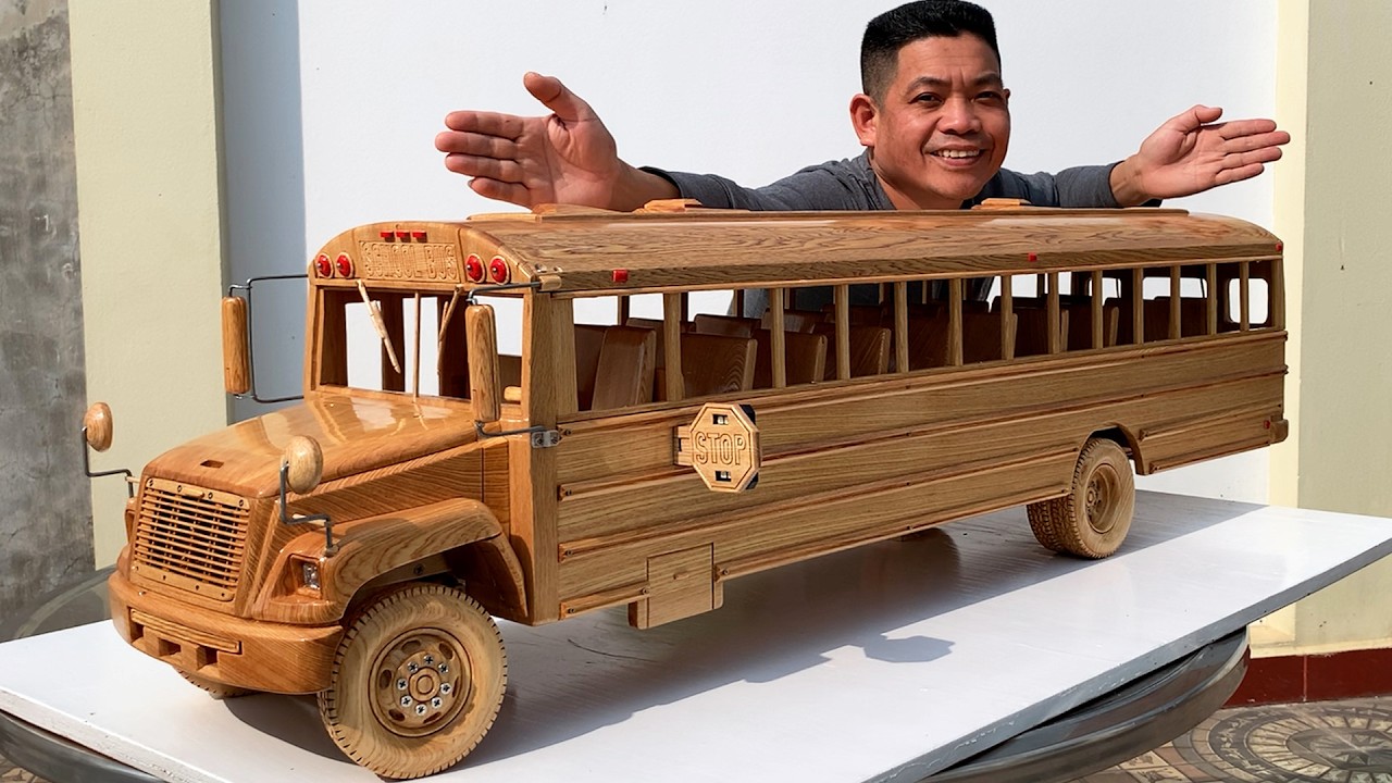Wood Carving - Classic School Bus (Assembly Process) - Woodworking Art