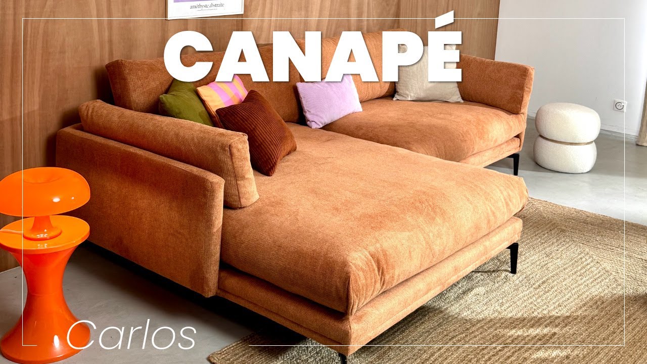 Thumbnail video of the produit Carlos - canapé d'angle gauche 4 places ultra moelleux en tissu texturé