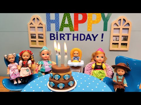 Adrian's Birthday ! Elsa & Anna toddlers celebrate - cake & presents - musical chairs - Barbie dolls