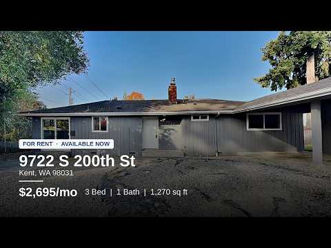 $500 Off First Month's Rent! Kent 3BR Home with Washer & Dryer – Ready Now property video