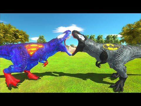 Superman T-rex vs Batman T-rex In The Dark Forest - Jurassic World Death Run