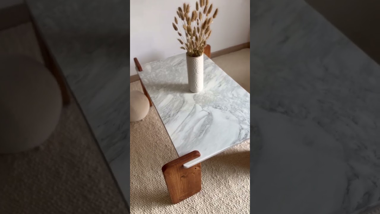 Mesa Rectangular de Mármol y Madera Maciza