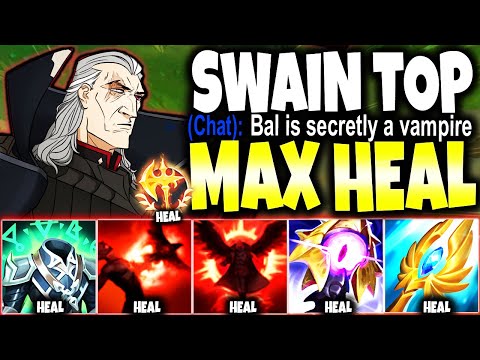 I became a VAMPIRE with MAX HEAL SWAIN TOP ~ 6 DIFFERENT HEALS 🔥 LoL Top Swain s12 Gameplay