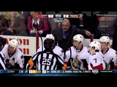 Daniel Alfredsson crosscheck major on Zac Rinaldo Mar 2 2013 Ottawa Senators vs Philadelphia Flyers